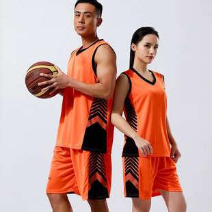 光板侧袋篮球服男套装背心裤运动训练服青少年学生定制210008橙色