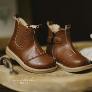 儿童女童靴子秋冬款2023宝宝棉鞋单靴加绒烟筒靴棕色切尔西靴