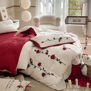 法式玫瑰刺绣，80支双面兰精天丝四件套，夏季冰丝床单被套床上用品