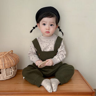 婴儿衣服秋冬装宝宝针织套头毛衣，上衣+背带裤，连体衣套装洋气爬服