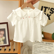 小女孩娃娃领小衫纯棉短袖夏天衣服女童宝宝上衣洋气夏装婴儿衬衫