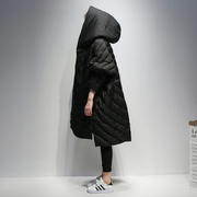 黑色羽绒服女中长款2023冬季韩版连帽蝙蝠袖，宽松显瘦加厚外套