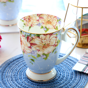 杯子陶瓷创意欧式马克杯带盖大容量骨瓷水杯早餐杯牛奶轻奢咖啡杯