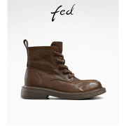fed棕色短靴冬季靴子工装靴厚底马丁靴机车靴女款R0913-ZC256