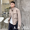 韩国版男装东大门22春黑灰色立体口袋肌理褶皱料立领短款夹克外套