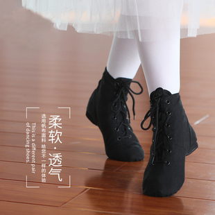 爵士舞蹈鞋软底女跳舞鞋芭蕾舞鞋，现代广场舞，练功鞋黑色高帮猫爪鞋