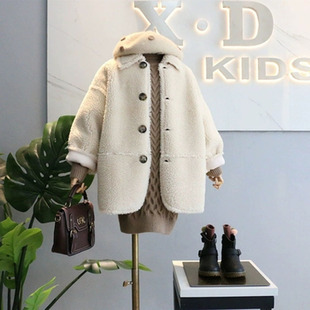 女童羊羔毛麂皮绒加厚外套2024冬季小女孩中长款韩版洋气大衣