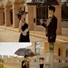 赫本风婚纱摄影道具大黑伞法式复古英伦帽子外景街拍珍珠手包