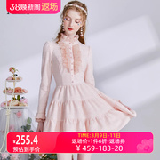 艾丽丝粉色小香风连衣裙女2024春季荷叶边甜美短款公主风裙子