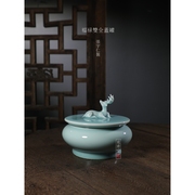 龙泉青瓷名家张宇仁手工，茶叶罐天青釉原创盖罐中式创意茶罐密封罐
