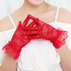 新娘结婚礼手套红色蕾丝网纱短款白色花边长，款婚纱礼服旗袍秀禾服