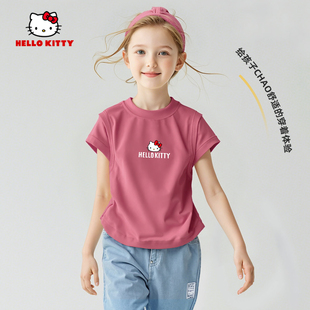Hello Kitty女童短袖t恤夏季玫红儿童半袖上衣童装打底衫女孩夏装