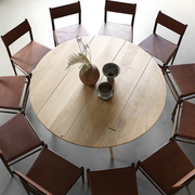北欧侘寂风圆形橡木，餐桌实木现代小户型，家用饭桌日式创意洽谈桌椅
