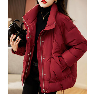 红色羽绒棉服女短款2023时尚宽松显瘦加厚保暖设计感小众棉衣