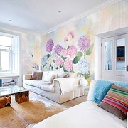 简约花朵田园温馨手绘紫色，绣球花沙发卧室，房间背景墙壁纸墙布壁画
