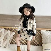 女童2023秋冬韩版儿童满印花朵，开衫针织女宝宝可湖州织里童装