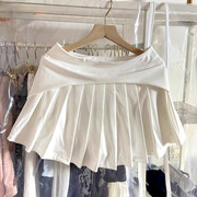 地球店白色高腰宽腰头设计感百褶裙女夏季百搭显瘦包臀半身裙