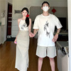 新中式情侣装夏季小众设计感短袖t恤男女两件套法式一裙一衣ins潮