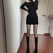 商场cosplay女装早春装黑色，针织连衣裙子2024年性感修身气质