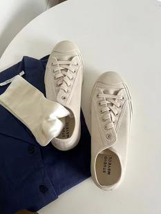 韩国日本博主小众设计师，联名奶油小白鞋复古做旧运动情侣帆布鞋