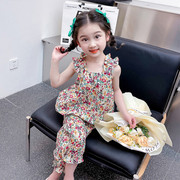 女童碎花吊带套装2023夏款中小童女宝宝薄款洋气雪纺韩版两件套