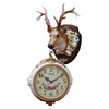 鹿头挂件欧式双面挂钟客厅时钟静音大号两面创意个性田园石英钟表