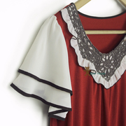 日本原单 女夏复古甜美风axes雪纺蕾丝衫lolita宽松娃娃短袖T恤