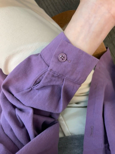 紫色纯棉长袖衬衫女设计感防晒春夏2024内搭外穿宽松上衣衬衣
