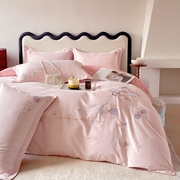 磨毛床上用品四件套豪华床单，床品被套2024年南通法式被罩粉色