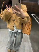 LILY MOST 黄色毛衣外套女2023秋季韩版设计感复古针织上衣