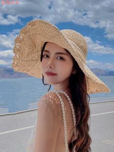 遮阳帽潮度假超大沙滩，女帽子太阳帽檐，可折叠防晒夏季草帽海边帽子
