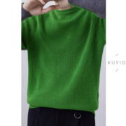 KUYIOU/设计师款 羊毛前后撞色拼接韩版圆领加厚针织羊毛衫毛衣男