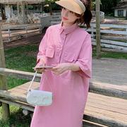 裙子粉色工装直筒衬衫连衣裙脏慵懒风简约高级感小个子宽松女日系