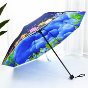 防紫外线黑胶遮阳伞，女不透光防晒伞折叠插画，双层太阳伞文艺晴雨伞