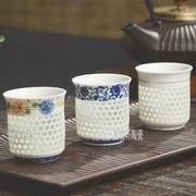 景德镇水晶蜂巢蜂窝，玲珑镂空茶喝茶边镂空功夫，茶杯套装青花瓷茶具