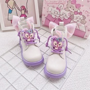 紫色卡通星黛露女童靴子2022秋季儿童马丁靴英伦风中筒皮鞋