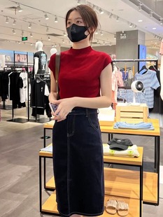 冰丝红色短袖T恤女港风上衣薄款2024时尚修身气质半袖针织衫