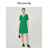 轻礼系列玛丝菲尔2023年夏季绿色V领设计感气质连衣裙女