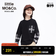 little moco童装春秋装男童格纹假两件套头卫衣儿童上衣女童大童