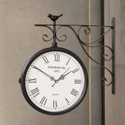 新欧式复古客厅静音双面钟美式乡村铁艺工艺挂钟仿古两面钟双面品