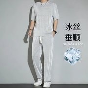 冰丝运动套装男夏季薄款潮流休闲长裤子短袖T恤速干衣服一套