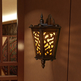 定制东南亚灯饰实木木质走廊楼梯壁灯客厅卧室复古个性创意过道简