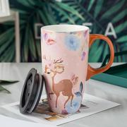 创意陶瓷杯马克茶杯大容量带盖子情侣早餐牛奶咖啡杯办公室家用韩
