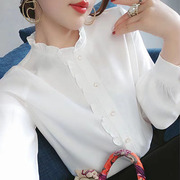 衬衫女白色木耳花边时尚减龄洋气，小衫褂外穿衬衣雪纺衫红色上衣女