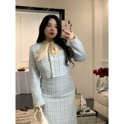 邻家少女甜崽颖宝秋冬大码胖mm名媛气质，学院小香风套装