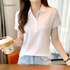 夏季纯棉女士polo衫t恤白色短袖，纯色工作服订制logo休闲翻领上衣