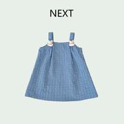 英国NEXT女童吊带裙2024夏季女宝宝格子娃娃衫小清新公主裙背心裙