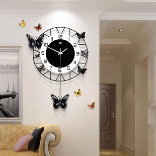 摇摆客厅挂钟创意蝴蝶装饰静音时钟艺术个性石英壁钟时尚简约钟表