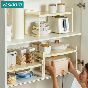 分层架橱柜置物架厨房收纳柜子，储物柜多层水槽可伸缩锅具碗碟架