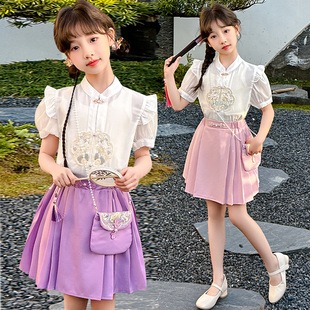 女童短裙套装夏季儿童新中式古风上衣裙子两件套洋气女孩童装